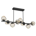 Luna Twisted Branch Linear Chandelier - Matte Black / Amber Floret