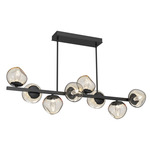 Luna Twisted Branch Linear Chandelier - Matte Black / Amber Geo