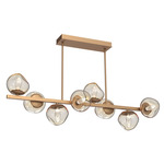 Luna Twisted Branch Linear Chandelier - Novel Brass / Amber Geo