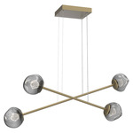 Luna  Moda Linear Chandelier - Gilded Brass / Smoke Zircon