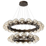 Luna Tiered Radial Ring Chandelier - Flat Bronze / Amber Floret