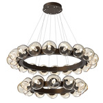 Luna Tiered Radial Ring Chandelier - Flat Bronze / Amber Geo