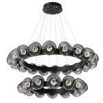 Luna Tiered Radial Ring Chandelier - Matte Black / Smoke Floret