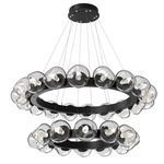 Luna Tiered Radial Ring Chandelier - Matte Black / Clear Geo