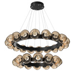 Luna Tiered Radial Ring Chandelier - Matte Black / Bronze Zircon