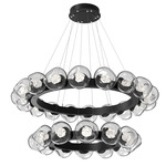 Luna Tiered Radial Ring Chandelier - Matte Black / Clear Zircon