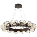 Luna Radial Ring Chandelier - Flat Bronze / Amber Floret