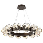 Luna Radial Ring Chandelier - Flat Bronze / Amber Geo