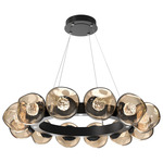 Luna Radial Ring Chandelier - Matte Black / Bronze Floret