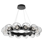 Luna Radial Ring Chandelier - Matte Black / Clear Floret