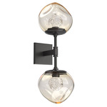 Luna Double Wall Sconce - Graphite / Amber Floret