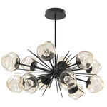 Luna Oval Starburst Chandelier - Matte Black / Amber Floret