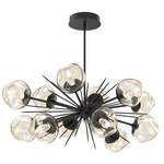 Luna Oval Starburst Chandelier - Matte Black / Amber Geo