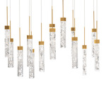 Minx Linear Multi Light Pendant - Aged Brass / Crystal