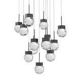 Double Bubble Square Multi Light Pendant - Black / Etched Glass