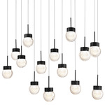 Double Bubble Linear Multi Light Pendant - Black / Etched Glass