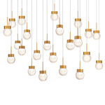 Double Bubble Linear Multi Light Pendant - Aged Brass / Etched Glass