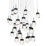 Double Bubble Square Multi Light Pendant - Black / Etched Glass