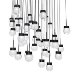 Double Bubble Square Multi Light Pendant - Black / Etched Glass