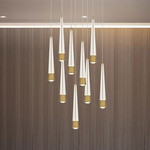 Quill Round Multi Light Pendant - Aged Brass / Clear