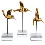 Gold Hummingbird Sculpture Set of 3 - Black/ Clear / Gold