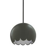 Radiance Scallop Black Stem Pendant - Matte Black / Pewter Green