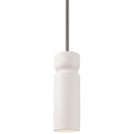 Ceramic Tall Hourglass Stem Pendant - Brushed Nickel / Bisque