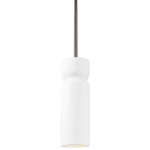 Ceramic Tall Hourglass Stem Pendant - Brushed Nickel / Gloss White