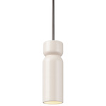 Ceramic Tall Hourglass Stem Pendant - Brushed Nickel / Matte White