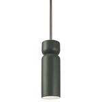 Ceramic Tall Hourglass Stem Pendant - Brushed Nickel / Pewter Green