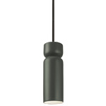 Ceramic Tall Hourglass Stem Pendant - Matte Black / Pewter Green