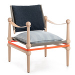 Twain Low Armchair - Natural / Blue Back/ Blue Stripe Seat/ Orange Belt