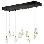 Pebble Linear Multi Light Pendant - Black / Gold / Crystal