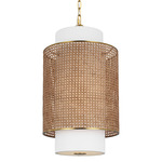 Sawyer Rattan Pendant - Burnished Brass / Blonde Rattan / White