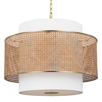 Sawyer Rattan Pendant - Burnished Brass / Blonde Rattan / White