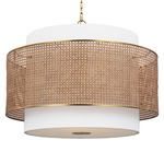 Sawyer Rattan Pendant - Burnished Brass / Blonde Rattan / White