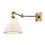 Hillsdale Horizontal Swing Arm Wall Sconce - Aged Brass / White Linen