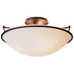 Plain Semi Flush Ceiling Light - Dark Smoke / Opal