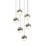 Grapes 6 Light Round Multi-Light Pendant - Satin Nickel / White