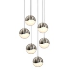 Grapes 6 Light Round Multi-Light Pendant - Satin Nickel / White