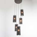 Textured Glass Round Multi Light Pendant - Beige Silver / Smoke Granite