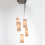 Textured Glass Round Multi Light Pendant - Beige Silver / Ivory Wisp