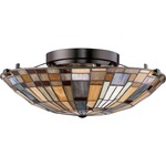 Inglenook 1617 Ceiling Semi Flush Light - Valiant Bronze / Tiffany Multicolor