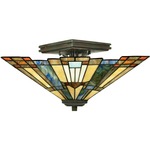 Inglenook 1714 Ceiling Semi Flush Light - Valiant Bronze / Tiffany Multicolor