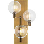 Gambit Triple Wall Sconce - Aged Brass / Clear