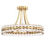 Clover Semi Flush Ceiling Light - Aged Brass / Clear