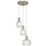 Riviera Round Multi Light Pendant - Brushed Nickel / Clear Ribbed