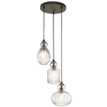 Riviera Round Multi Light Pendant - Olde Bronze / Clear Ribbed