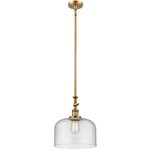 X-Large Adjustable Bell Pendant - Brushed Brass / Clear Seedy