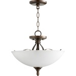 Jardin Pendant / Semi Flush Ceiling Light - Oiled Bronze / Satin Opal